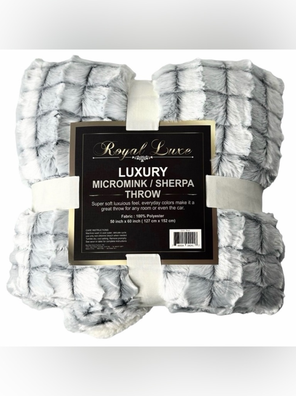 Royal Luxe Blanket 50”x60” Black Super Soft Plush Sherpa Throw Micro-Mink